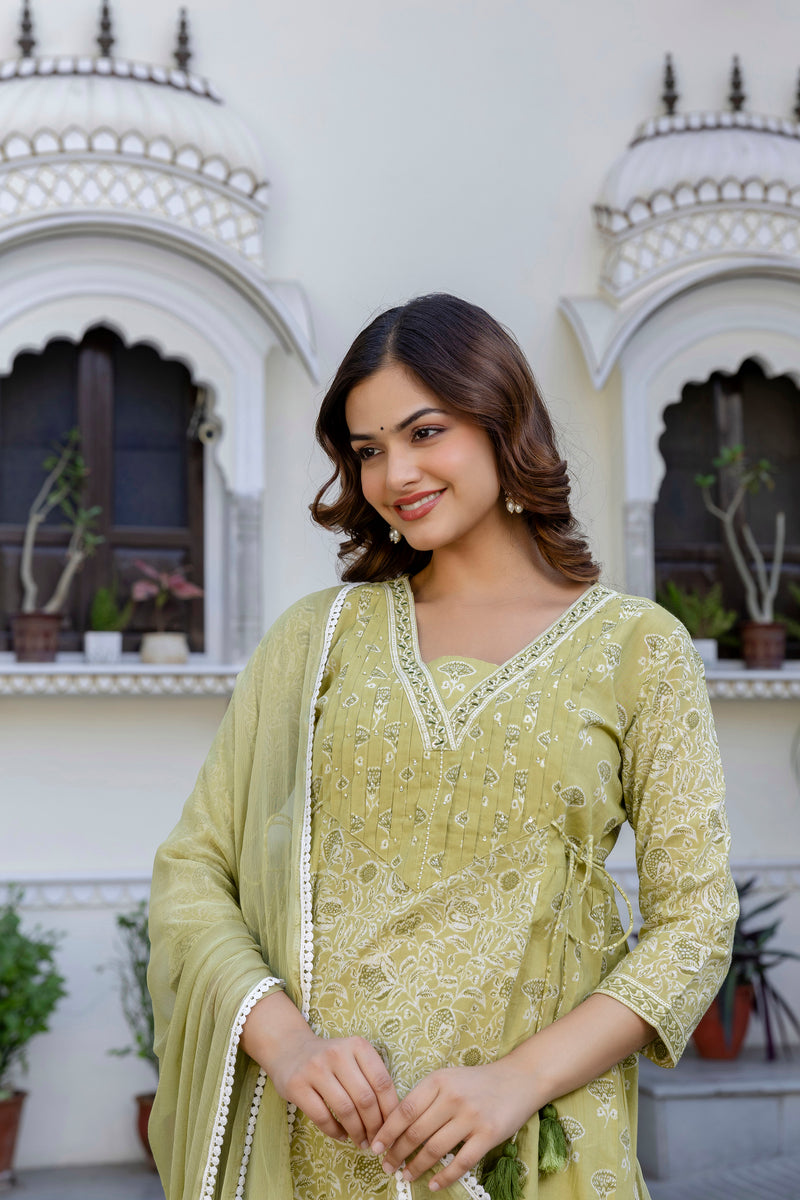 EthniFlair Floral Printed Kurta with Palazzos & Dupatta