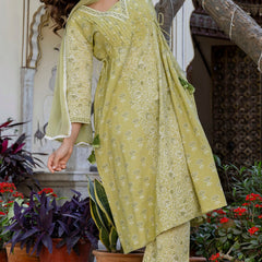 EthniFlair Floral Printed Kurta with Palazzos & Dupatta