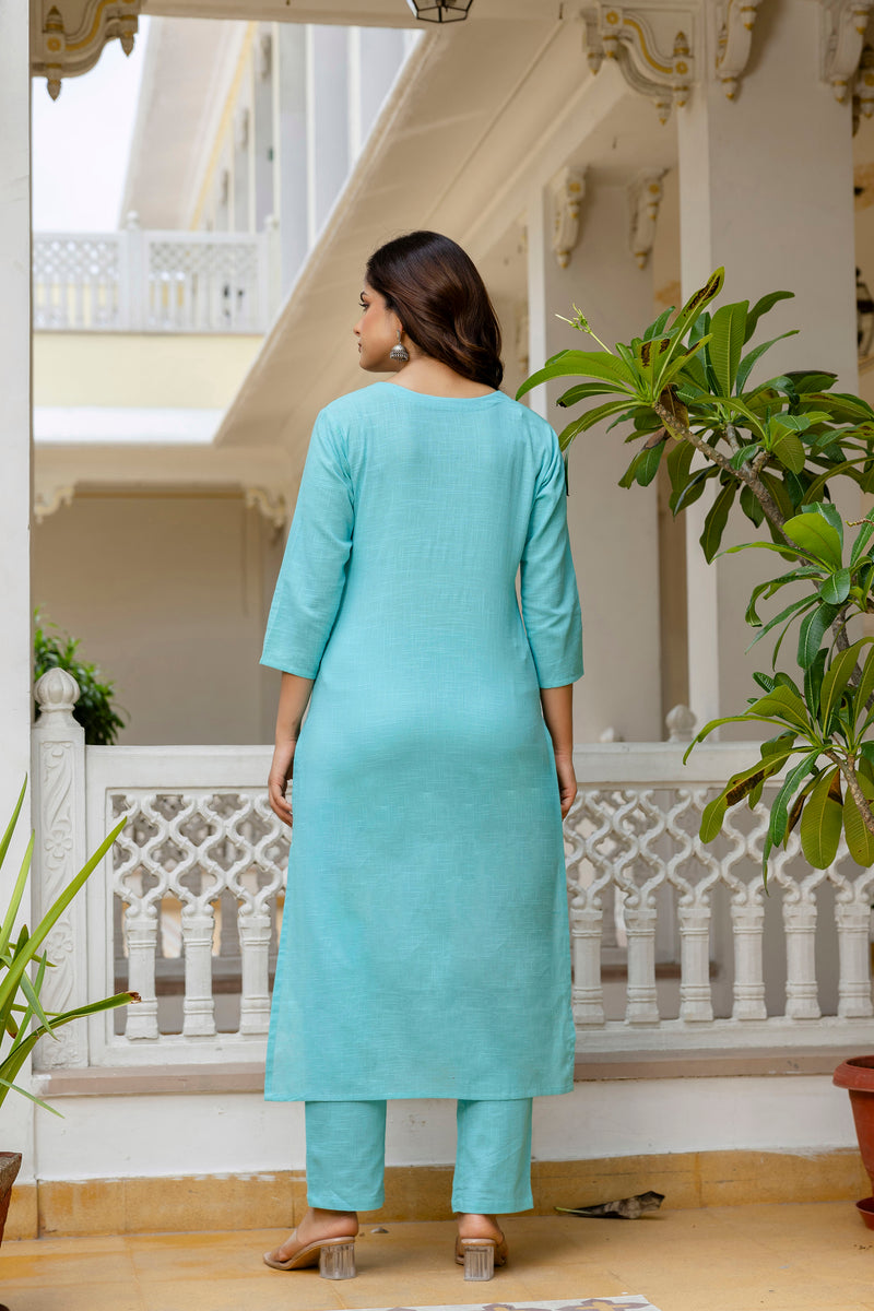 EthniFlair Floral Printed Aari Work Kurta with Pyjamas & Dupatta