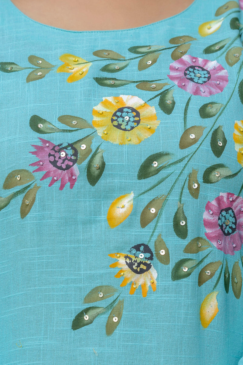 EthniFlair Floral Printed Aari Work Kurta with Pyjamas & Dupatta