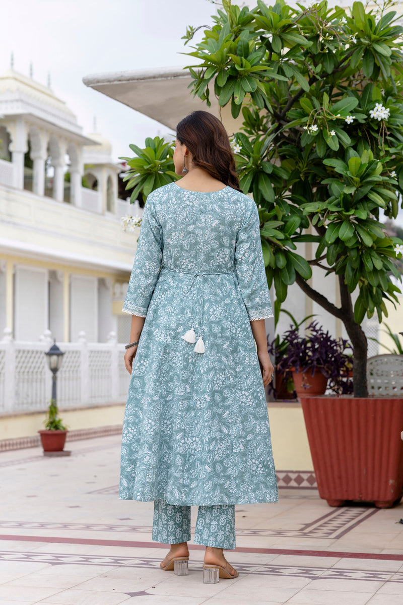 EthniFlair Floral Printed Anarkali Kurta with Trousers & Dupatta