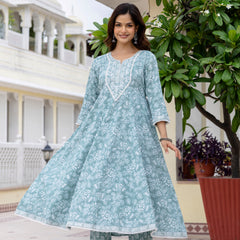 EthniFlair Floral Printed Anarkali Kurta with Trousers & Dupatta