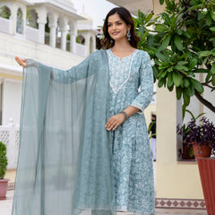 EthniFlair Floral Printed Anarkali Kurta with Trousers & Dupatta