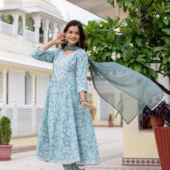 EthniFlair Floral Printed Anarkali Kurta with Trousers & Dupatta
