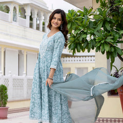 EthniFlair Floral Printed Anarkali Kurta with Trousers & Dupatta