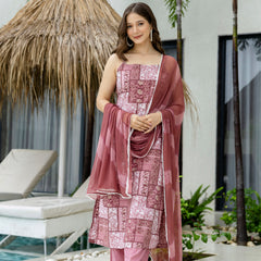 EthniFlair Ethnic Motifs Printed Silk Straight Kurta With Palazzos & Dupatta