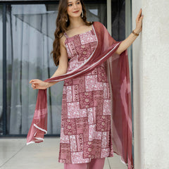 EthniFlair Ethnic Motifs Printed Silk Straight Kurta With Palazzos & Dupatta