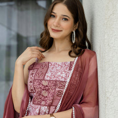 EthniFlair Ethnic Motifs Printed Silk Straight Kurta With Palazzos & Dupatta