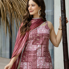 EthniFlair Ethnic Motifs Printed Silk Straight Kurta With Palazzos & Dupatta