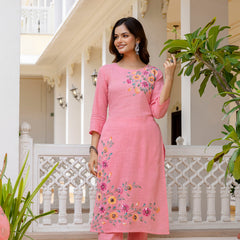 EthniFlair Floral Printed Aari Work Kurta with Pyjamas & Dupatta