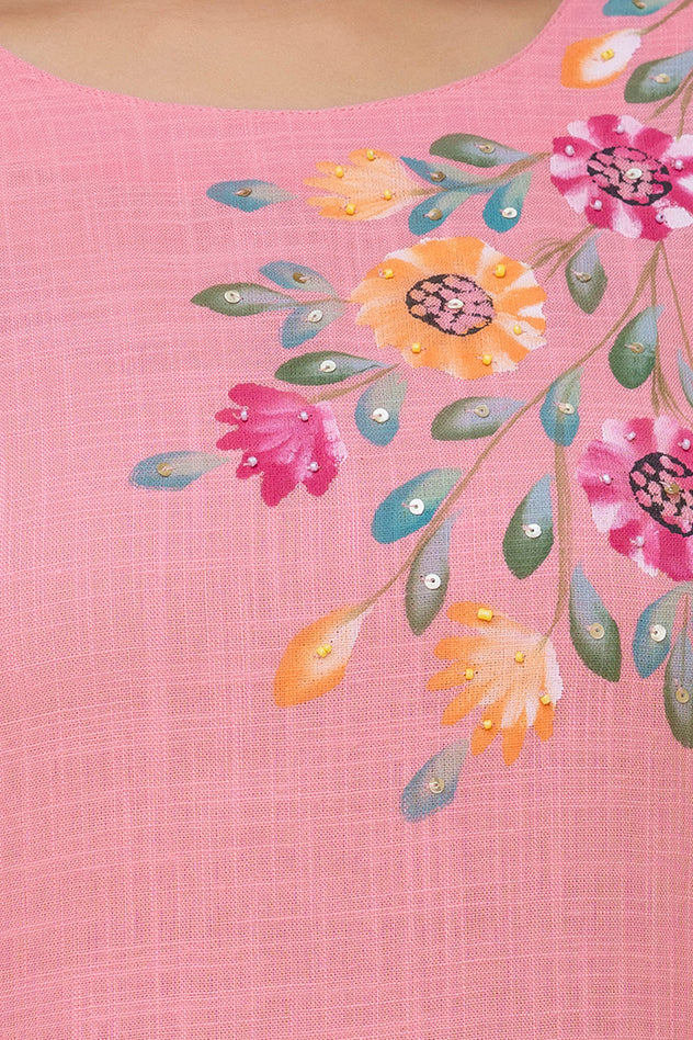 EthniFlair Floral Printed Aari Work Kurta with Pyjamas & Dupatta