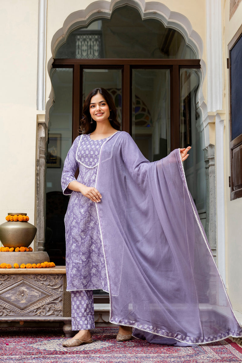 EthniFlair Ethnic Motifs Embroidered Kurta with Pyjamas & Dupatta