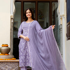 EthniFlair Ethnic Motifs Embroidered Kurta with Pyjamas & Dupatta