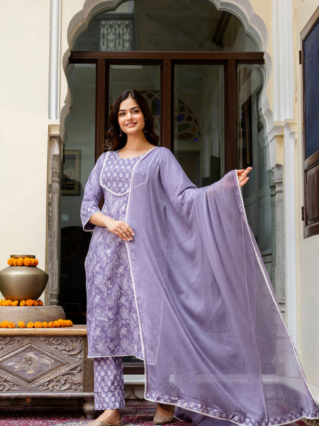 EthniFlair Ethnic Motifs Embroidered Kurta with Pyjamas & Dupatta