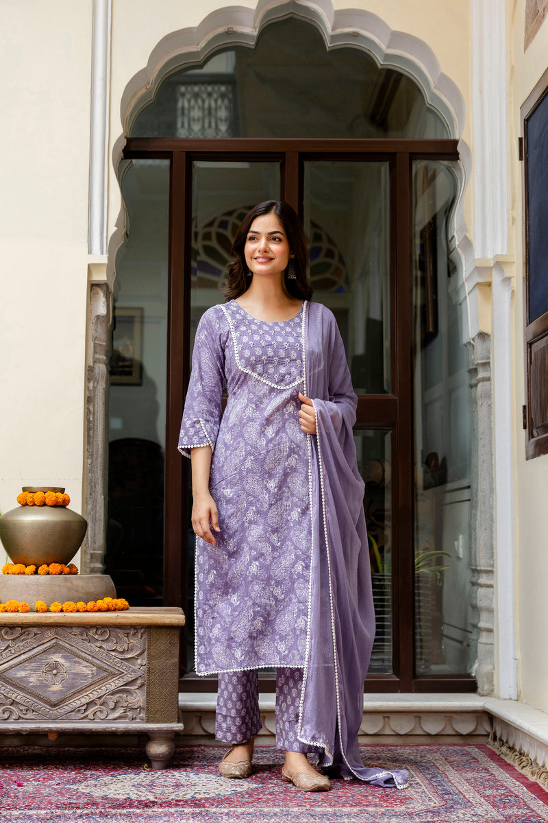 EthniFlair Ethnic Motifs Embroidered Kurta with Pyjamas & Dupatta