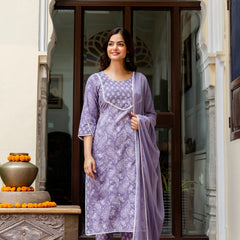 EthniFlair Ethnic Motifs Embroidered Kurta with Pyjamas & Dupatta