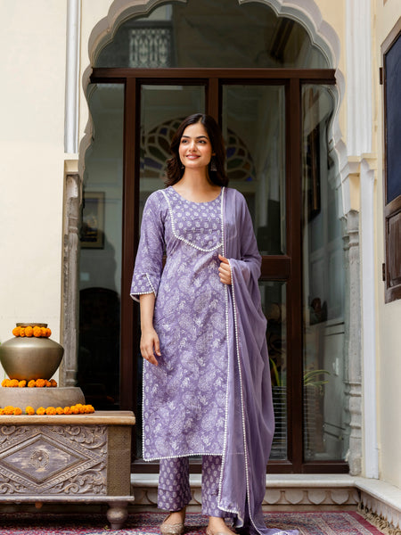 EthniFlair Ethnic Motifs Embroidered Kurta with Pyjamas & Dupatta