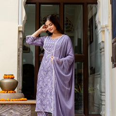 EthniFlair Ethnic Motifs Embroidered Kurta with Pyjamas & Dupatta