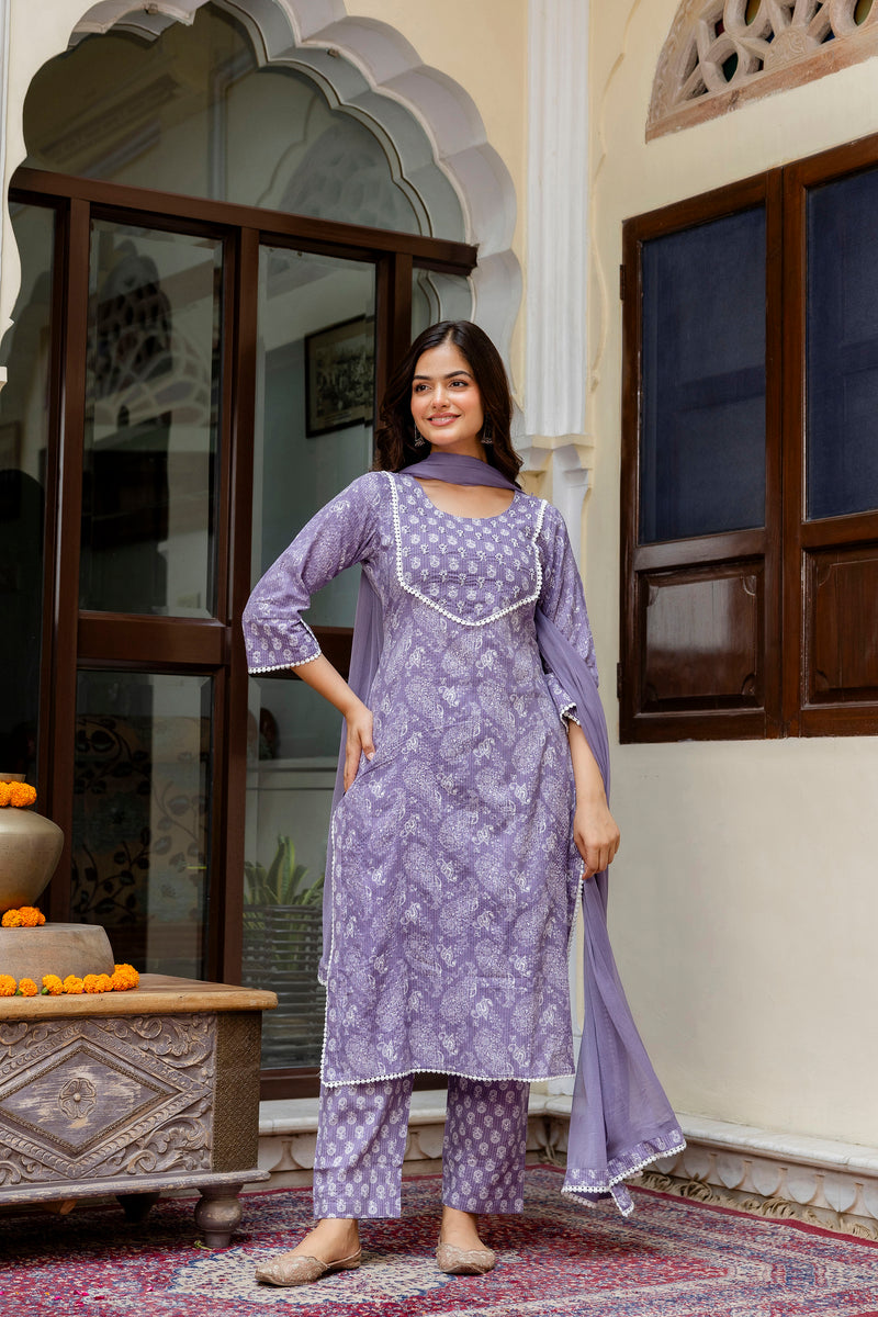 EthniFlair Ethnic Motifs Embroidered Kurta with Pyjamas & Dupatta