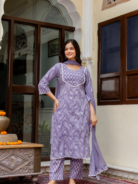 EthniFlair Ethnic Motifs Embroidered Kurta with Pyjamas & Dupatta