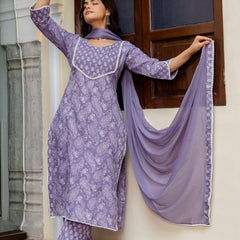 EthniFlair Ethnic Motifs Embroidered Kurta with Pyjamas & Dupatta