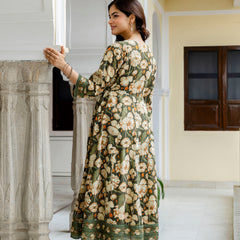 EthniFlair Floral Printed V-Neck A-Line Kurta & Trousers With Dupatta