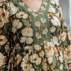 EthniFlair Floral Printed V-Neck A-Line Kurta & Trousers With Dupatta