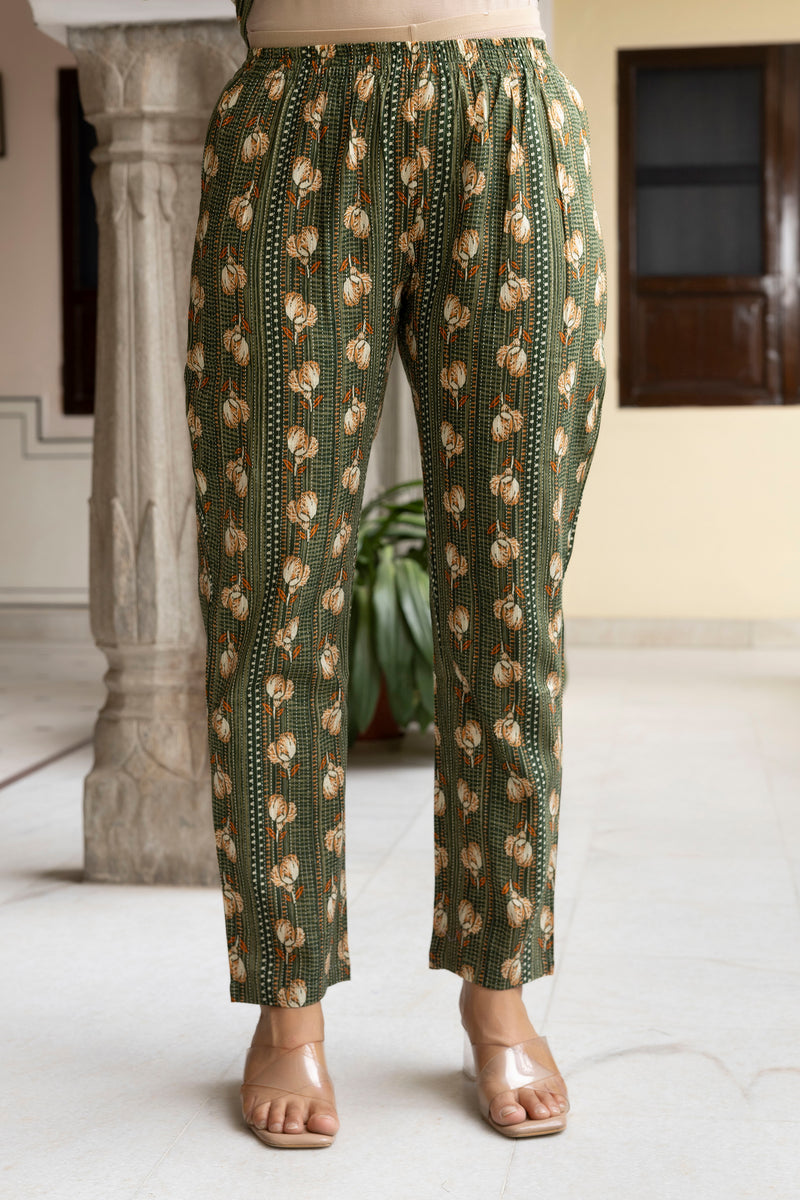 EthniFlair Floral Printed V-Neck A-Line Kurta & Trousers With Dupatta