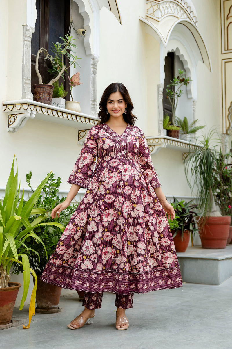 EthniFlair Floral Embroidered Anarkali Kurta with Pyjamas & Dupatta