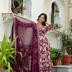 EthniFlair Floral Embroidered Anarkali Kurta with Pyjamas & Dupatta