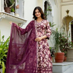 EthniFlair Floral Embroidered Anarkali Kurta with Pyjamas & Dupatta
