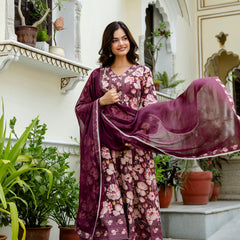 EthniFlair Floral Embroidered Anarkali Kurta with Pyjamas & Dupatta