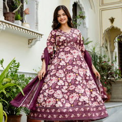 EthniFlair Floral Embroidered Anarkali Kurta with Pyjamas & Dupatta
