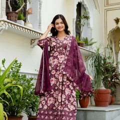 EthniFlair Floral Embroidered Anarkali Kurta with Pyjamas & Dupatta