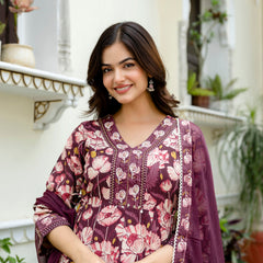 EthniFlair Floral Embroidered Anarkali Kurta with Pyjamas & Dupatta