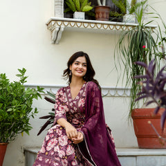 EthniFlair Floral Embroidered Anarkali Kurta with Pyjamas & Dupatta