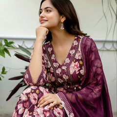 EthniFlair Floral Embroidered Anarkali Kurta with Pyjamas & Dupatta