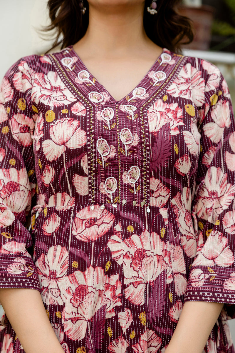 EthniFlair Floral Embroidered Anarkali Kurta with Pyjamas & Dupatta