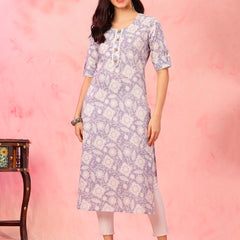 EthniFlair Floral Printed Round Neck Straight Kurta