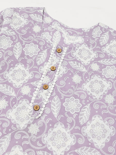 EthniFlair Floral Printed Round Neck Straight Kurta