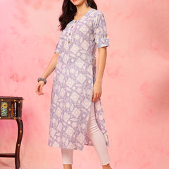 EthniFlair Floral Printed Round Neck Straight Kurta