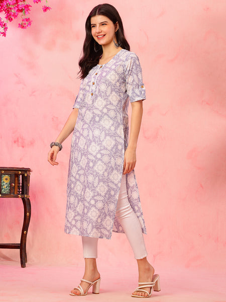 EthniFlair Floral Printed Round Neck Straight Kurta