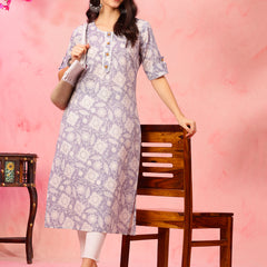 EthniFlair Floral Printed Round Neck Straight Kurta