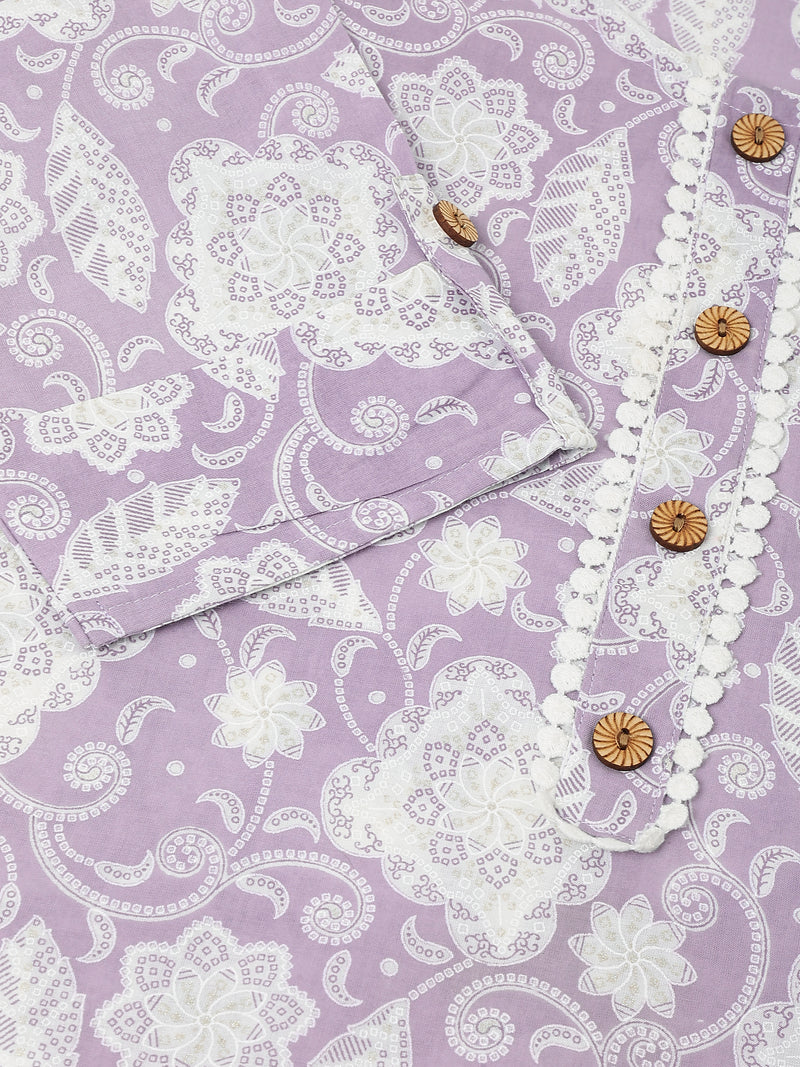 EthniFlair Floral Printed Round Neck Straight Kurta