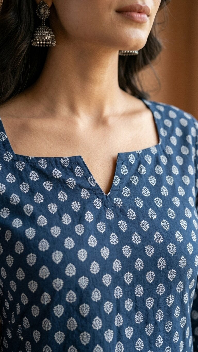 Cotton Printed Back tie-up with pom-pom detailing kurti