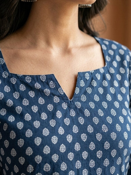 Cotton Printed Back tie-up with pom-pom detailing kurti