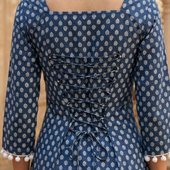 Cotton Printed Back tie-up with pom-pom detailing kurti