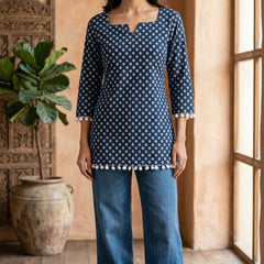 Cotton Printed Back tie-up with pom-pom detailing kurti