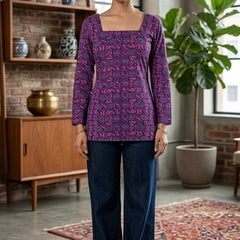 Women Cotton Flared Sleeves Back Tie-up Kurti