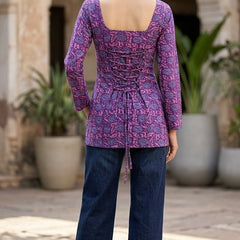 Women Cotton Flared Sleeves Back Tie-up Kurti
